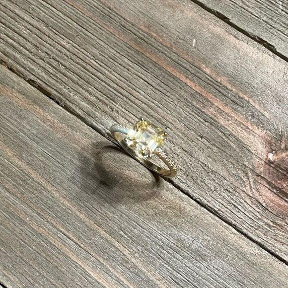18k Gold Studded Band w Pale Yellow CZ Stone Ring - Picture 11 of 14